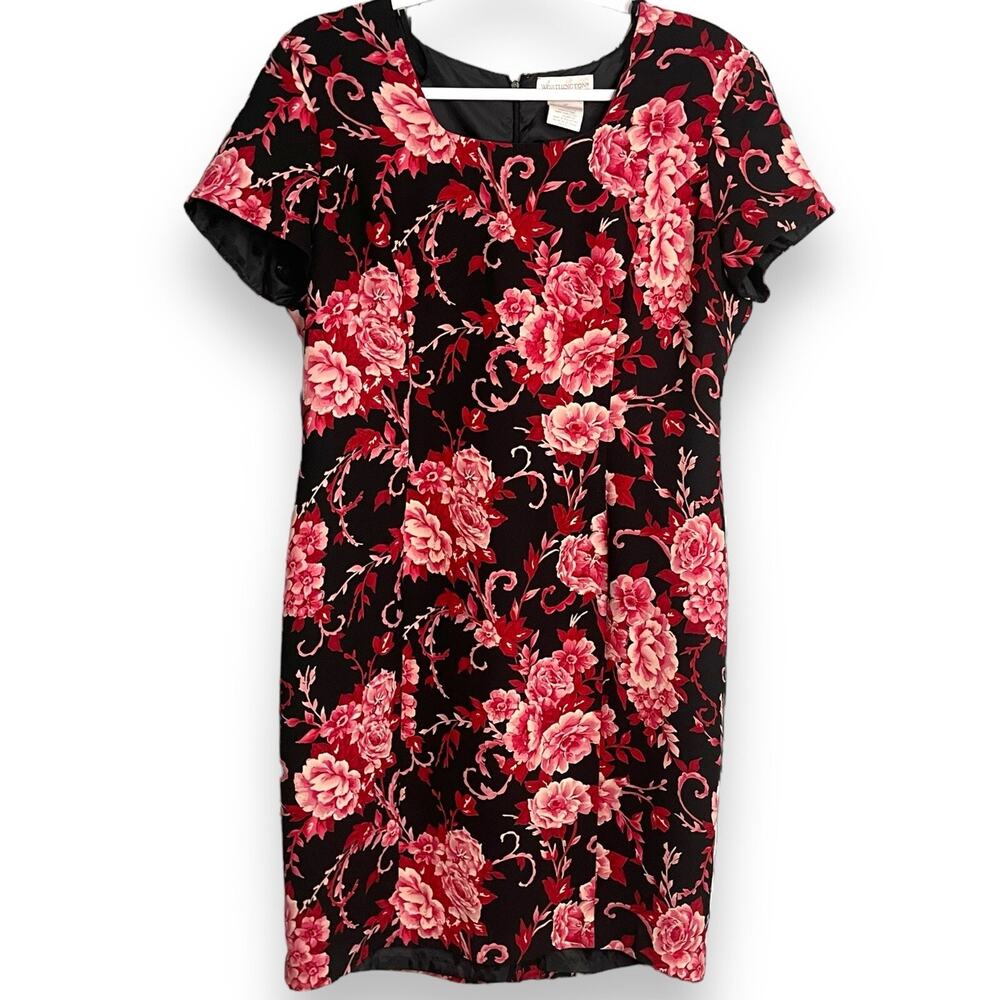 Worthington Sheath Dress Women's 12 Black Floral Academia Party Casual Career